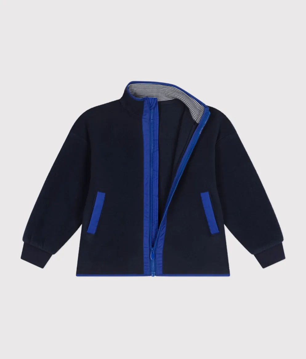 Navy Fleece Jacket w/ Blue Zipper - Petit Bateau FW24