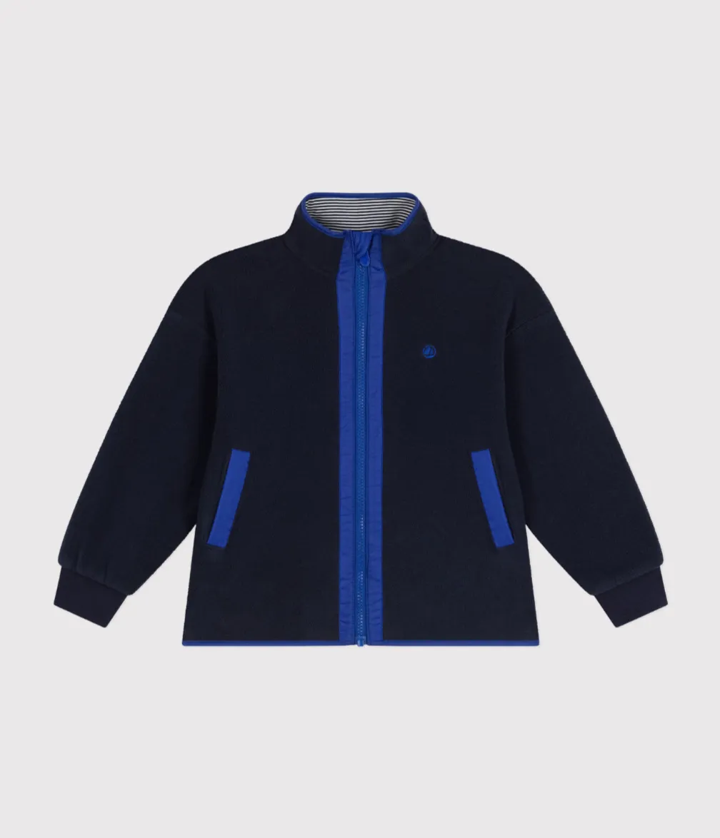 Navy Fleece Jacket w/ Blue Zipper - Petit Bateau FW24