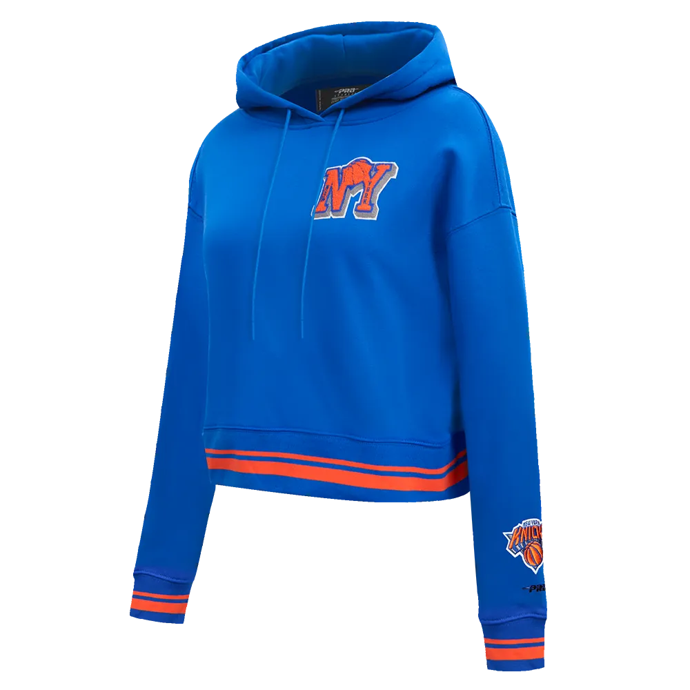 NBA NEW YORK KNICKS MASHUP WOMEN'S RIB CROPPED PO HOODIE (ROYAL/ORANGE/ROYAL)