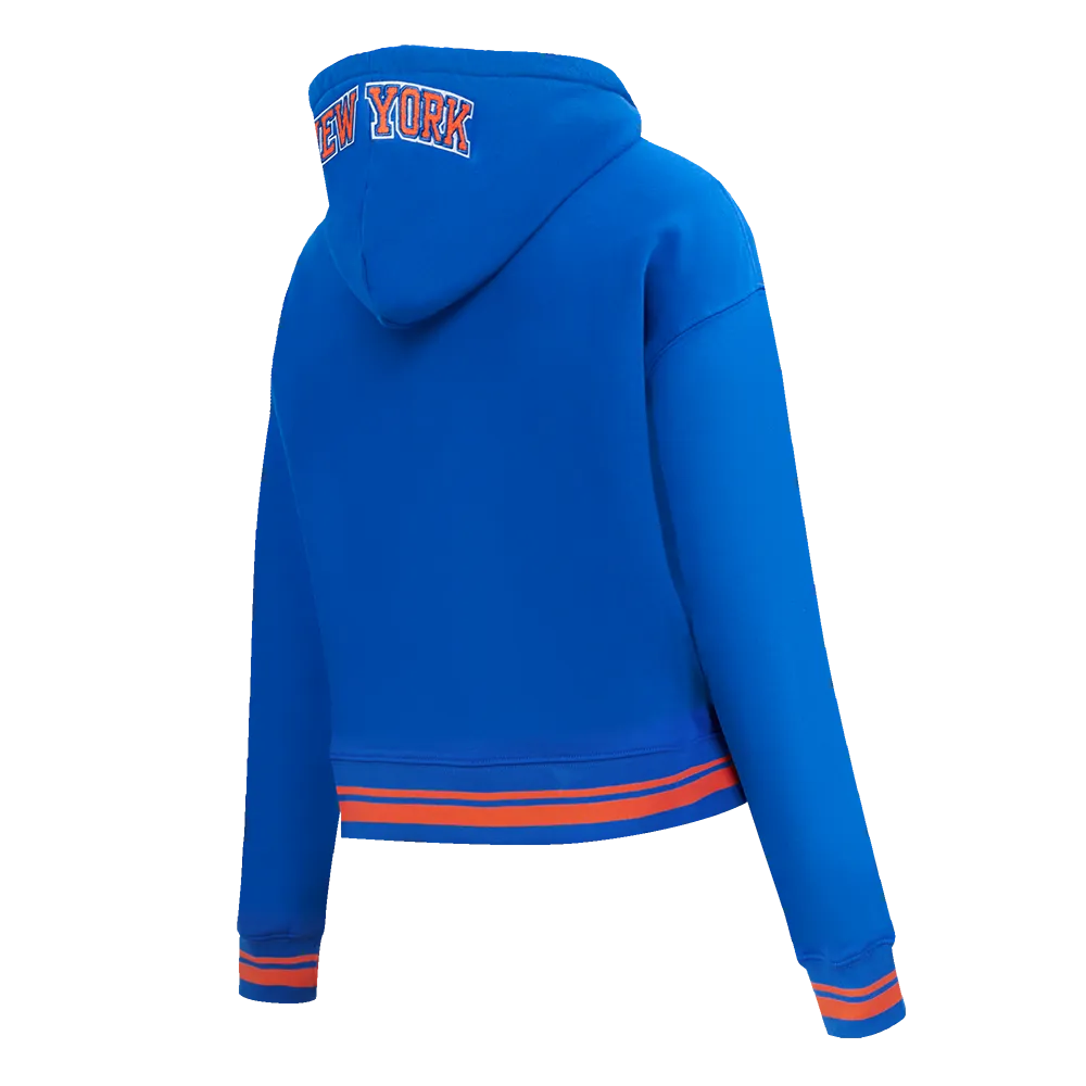 NBA NEW YORK KNICKS MASHUP WOMEN'S RIB CROPPED PO HOODIE (ROYAL/ORANGE/ROYAL)