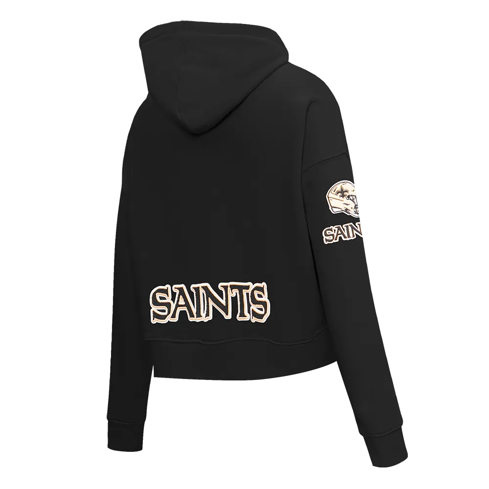 NFL NEW ORLEANS SAINTS CLASSIC WOMEN'S FLC CROPPED PO HOODIE (BLACK)