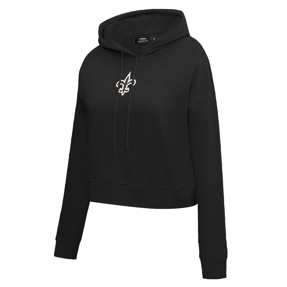 NFL NEW ORLEANS SAINTS CLASSIC WOMEN'S FLC CROPPED PO HOODIE (BLACK)