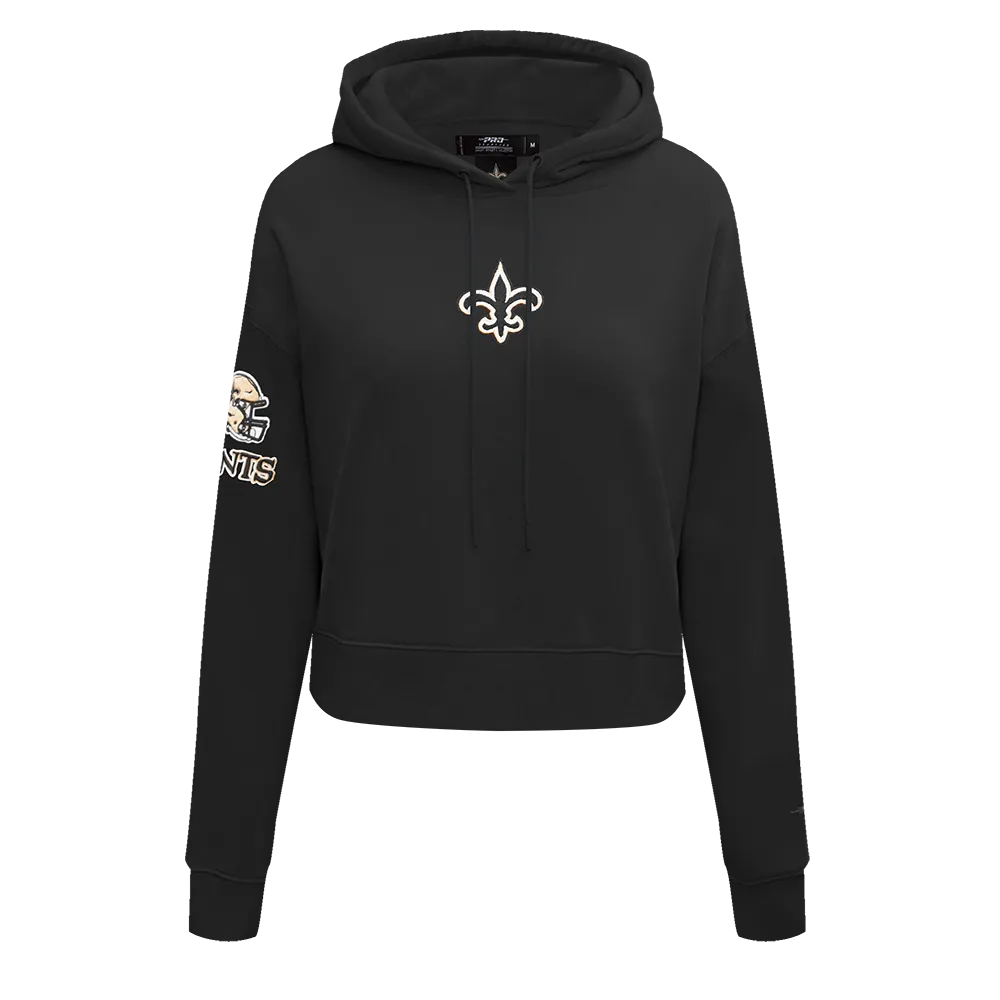 NFL NEW ORLEANS SAINTS CLASSIC WOMEN'S FLC CROPPED PO HOODIE (BLACK)