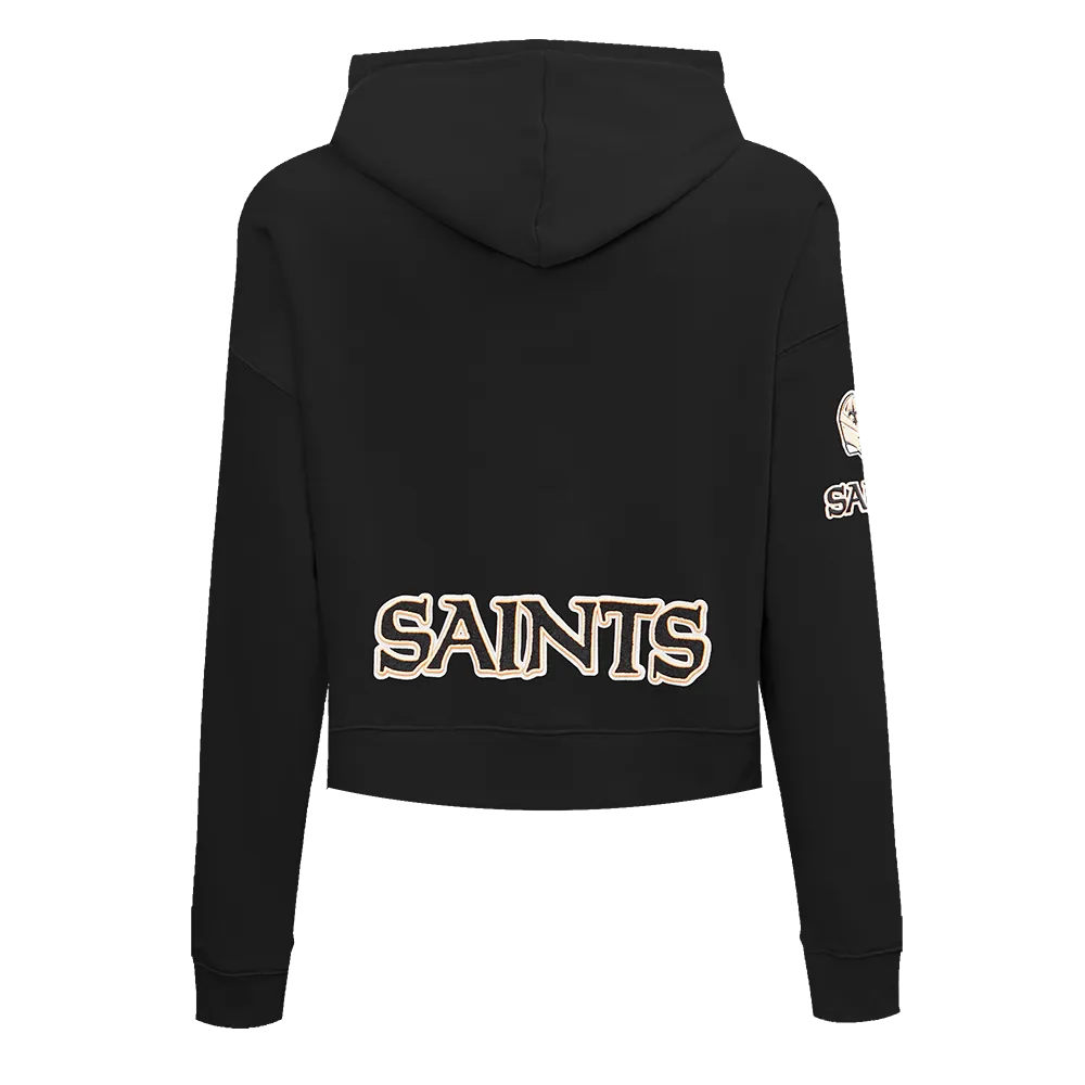 NFL NEW ORLEANS SAINTS CLASSIC WOMEN'S FLC CROPPED PO HOODIE (BLACK)