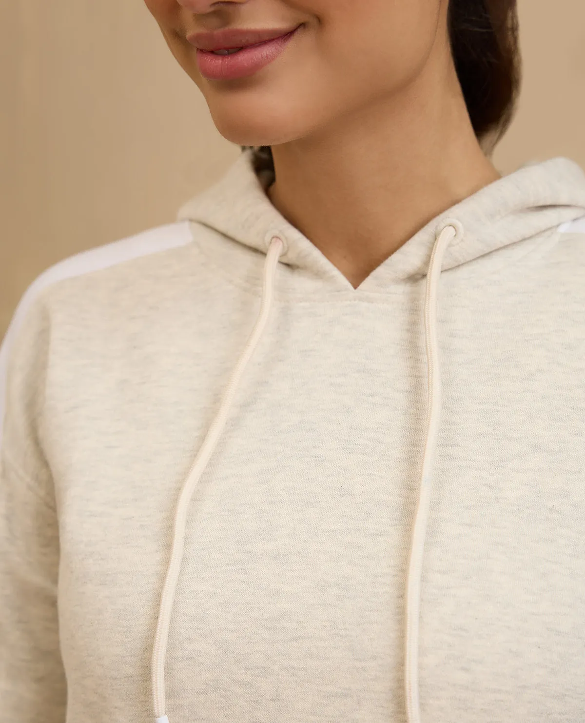 NYKD By Nykaa Cozy Fleece Hoodie Sweatshirt -NYLE702-Oatmeal Melange