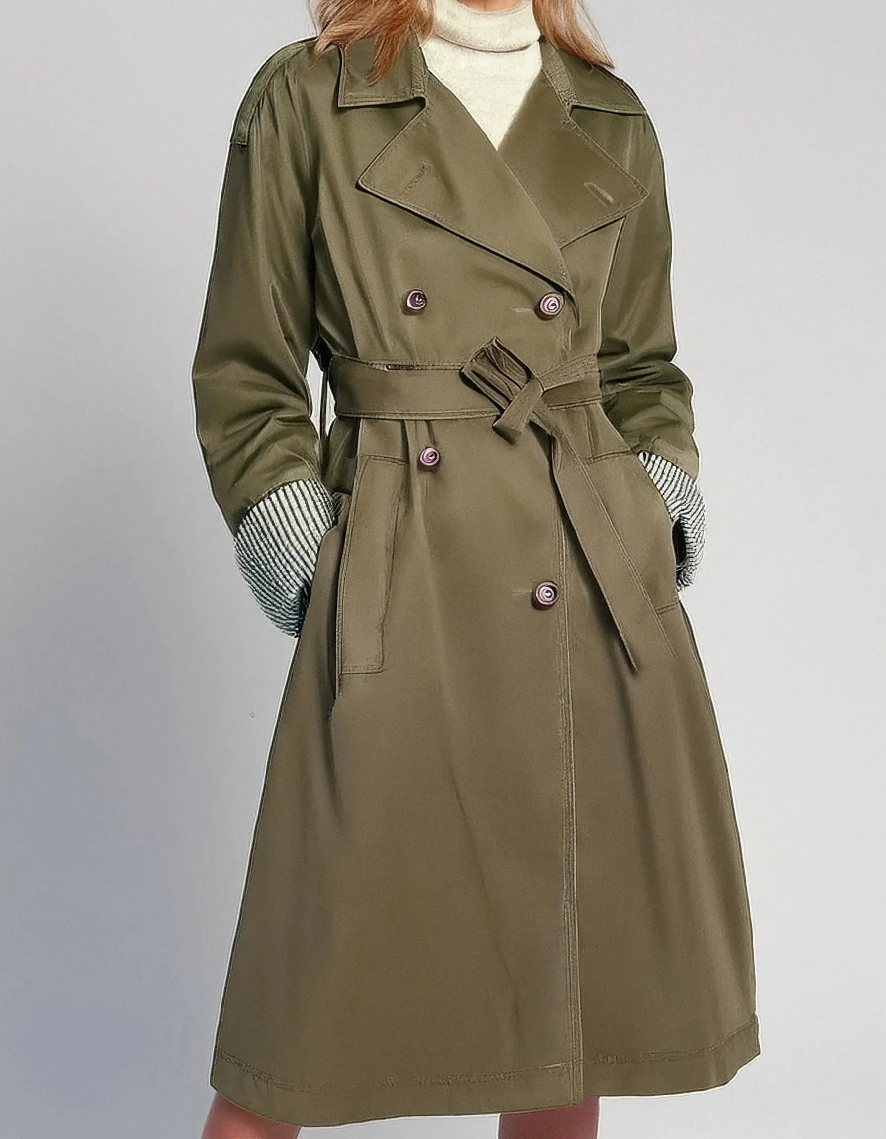 Olive Military-Inspired Trench Coats