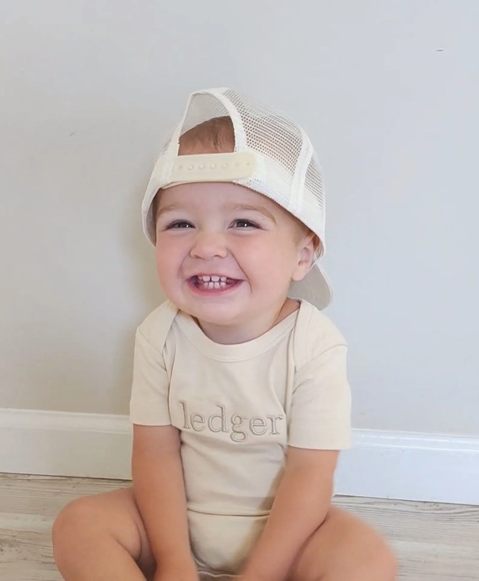 Organic Cotton Neutral Embroidered Bodysuit- Short Sleeves- Colored Organics- Unisex- Custom- Infant
