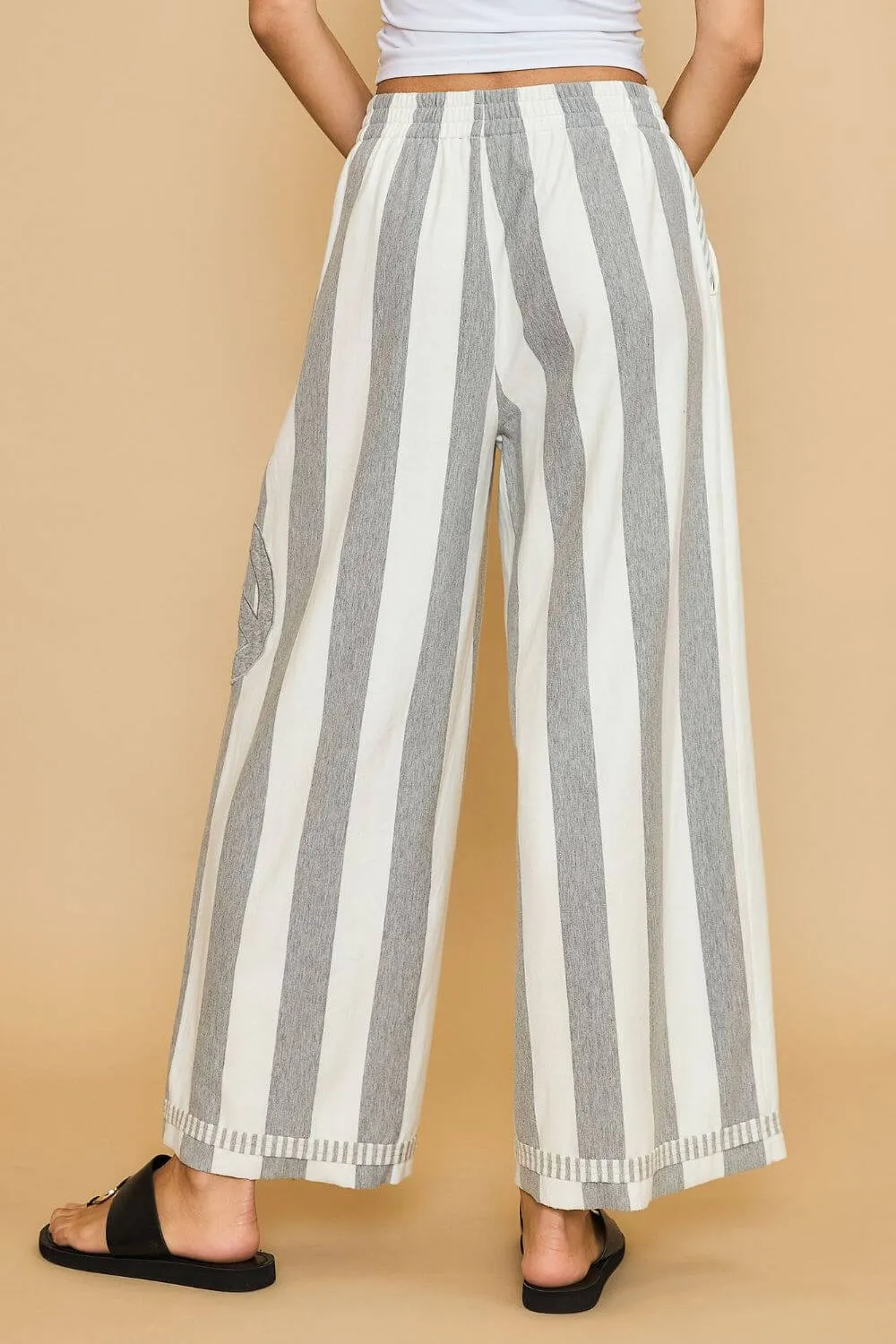 Peace Sign Patch Striped Pants