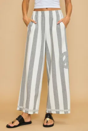 Peace Sign Patch Striped Pants