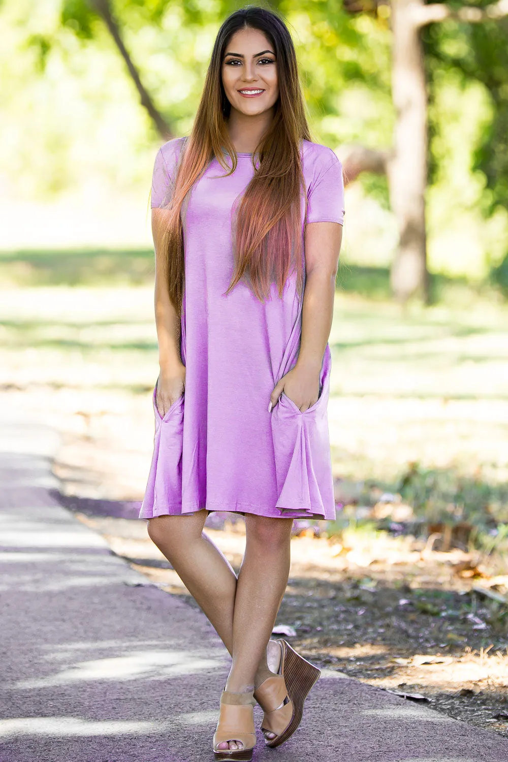 Piko Short Sleeve Swing Dress - Lilac