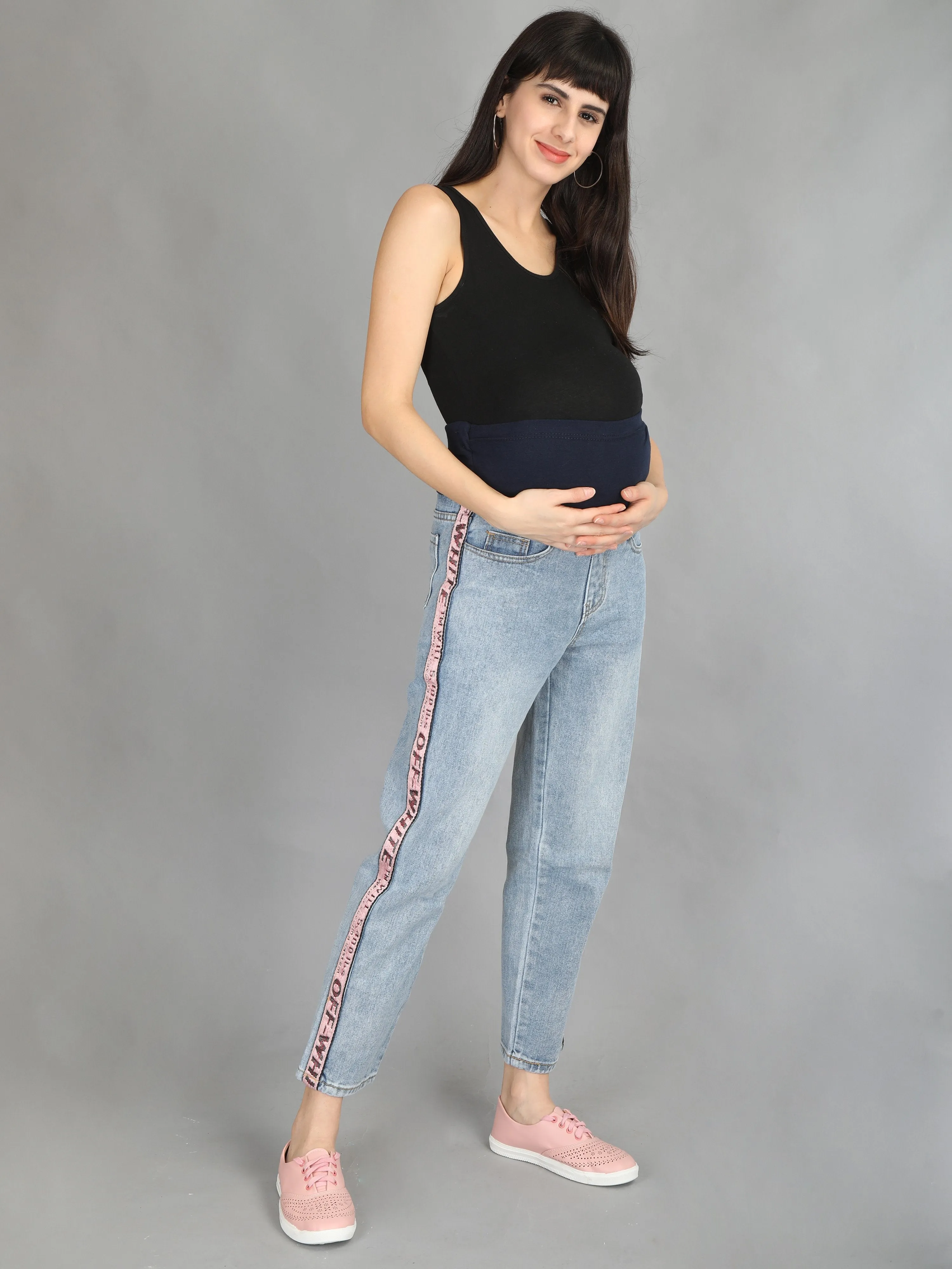 Pink Taped Denims with Belly Support