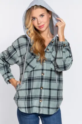 Plaid Print Hoodie Fleece Jacket