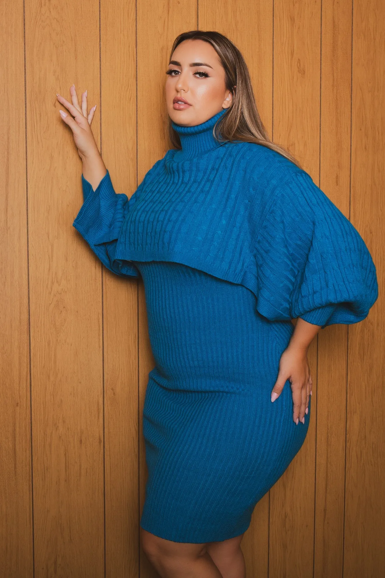 Plus Size Chianne  Sweater Matching Set - Turquoise