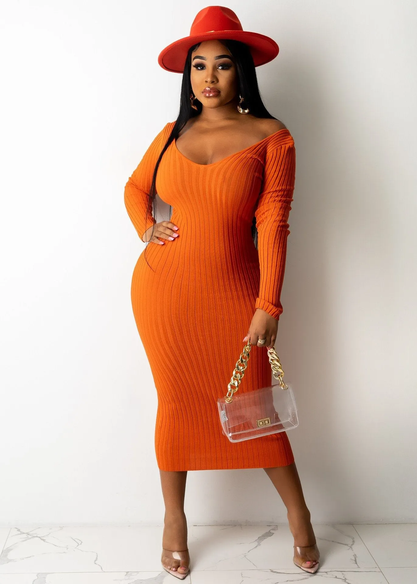 Plus Size V neck Off Shoulder Thread  Dress