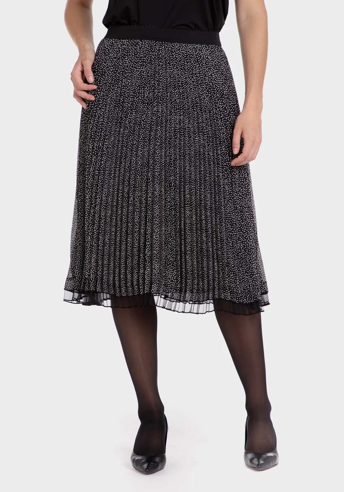 Polka Dot Pleated Skirt - Black