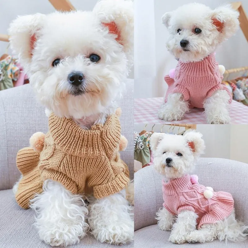 Pom Pom Sweater Dog Dress