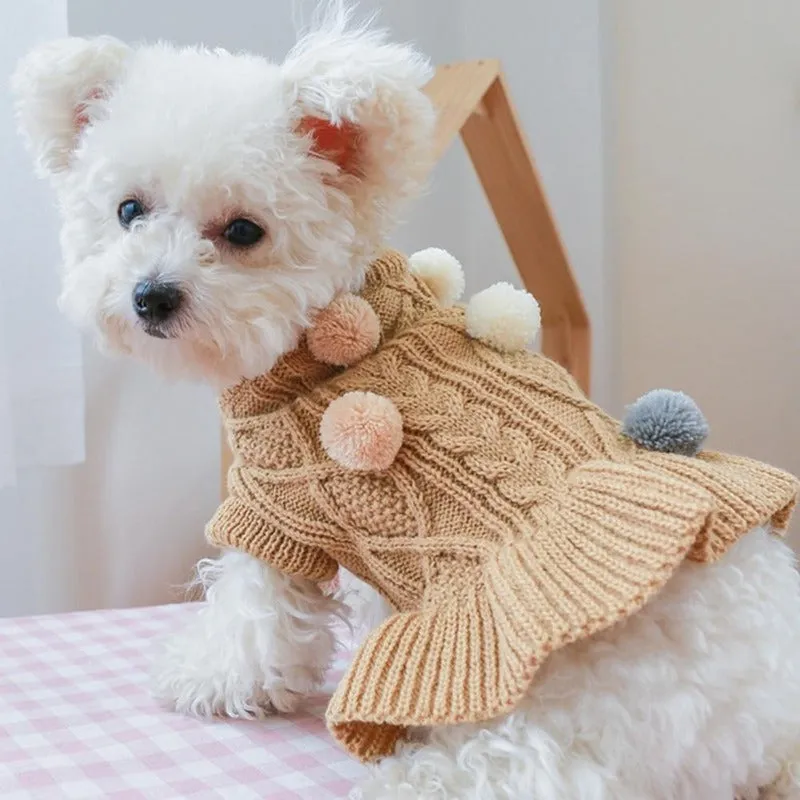 Pom Pom Sweater Dog Dress