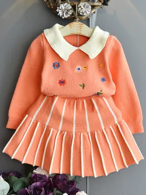 Preppy Petals Sweater And Skirt Set