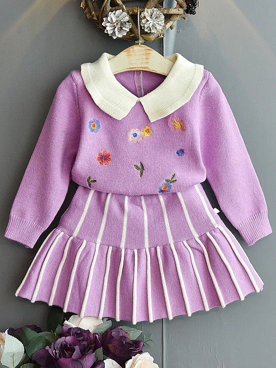 Preppy Petals Sweater And Skirt Set