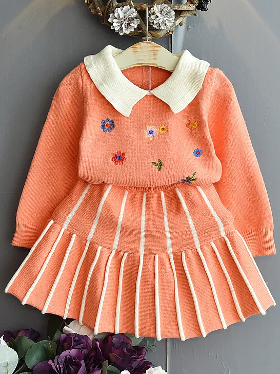 Preppy Petals Sweater And Skirt Set