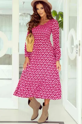 Printed Hot Pink Midi Dress