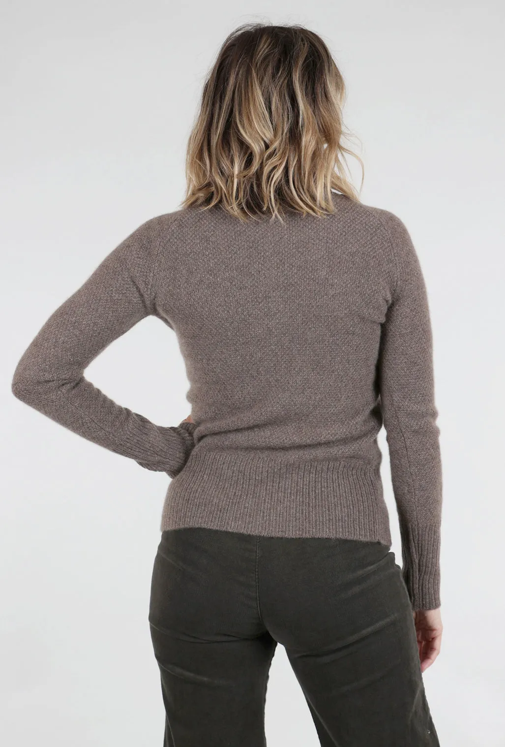 Quarter Zip Thermal Cashmere Sweater, Bark