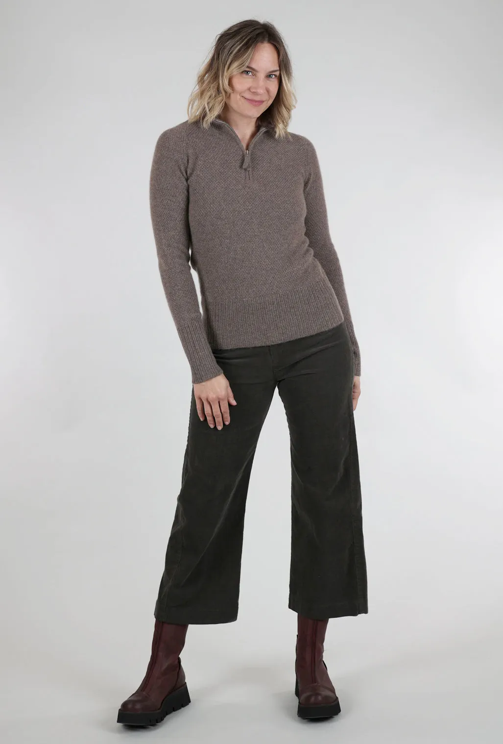 Quarter Zip Thermal Cashmere Sweater, Bark