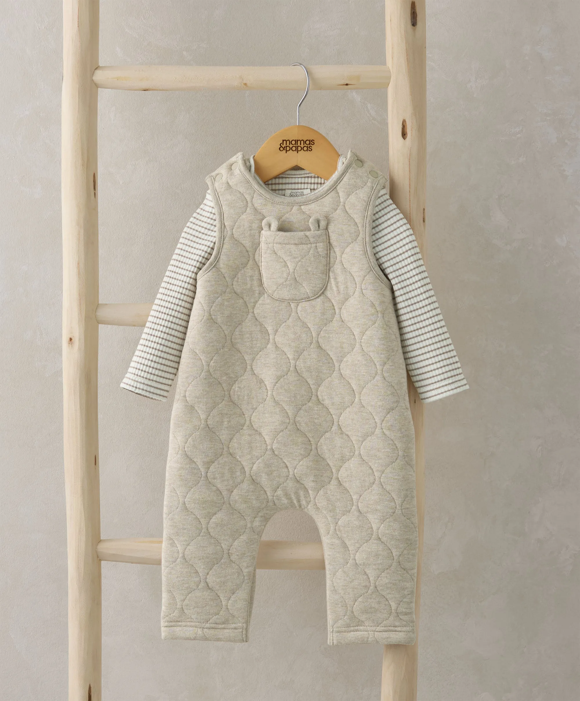 Quilted Dungarees & Bodysuit Set - Sand