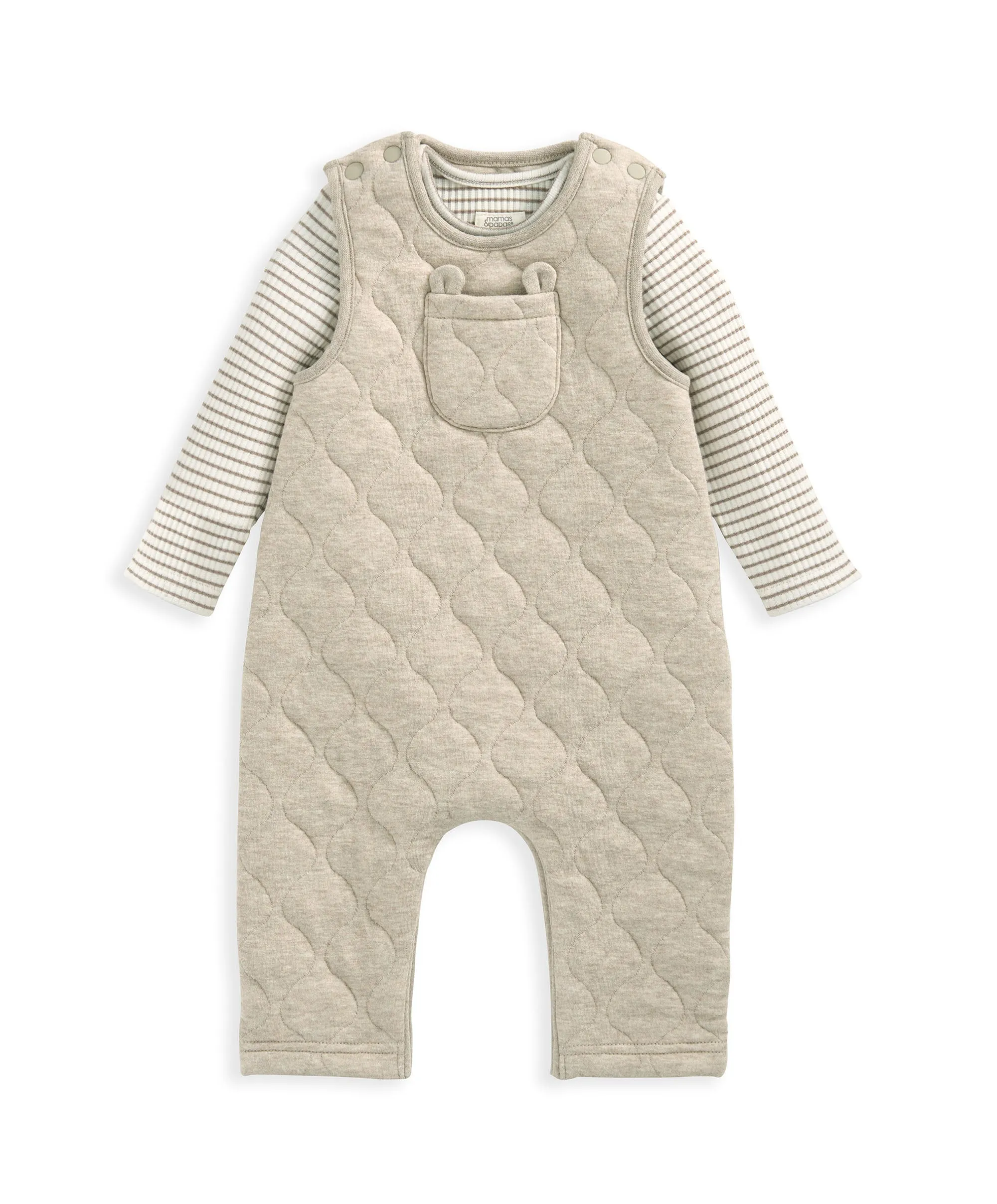 Quilted Dungarees & Bodysuit Set - Sand