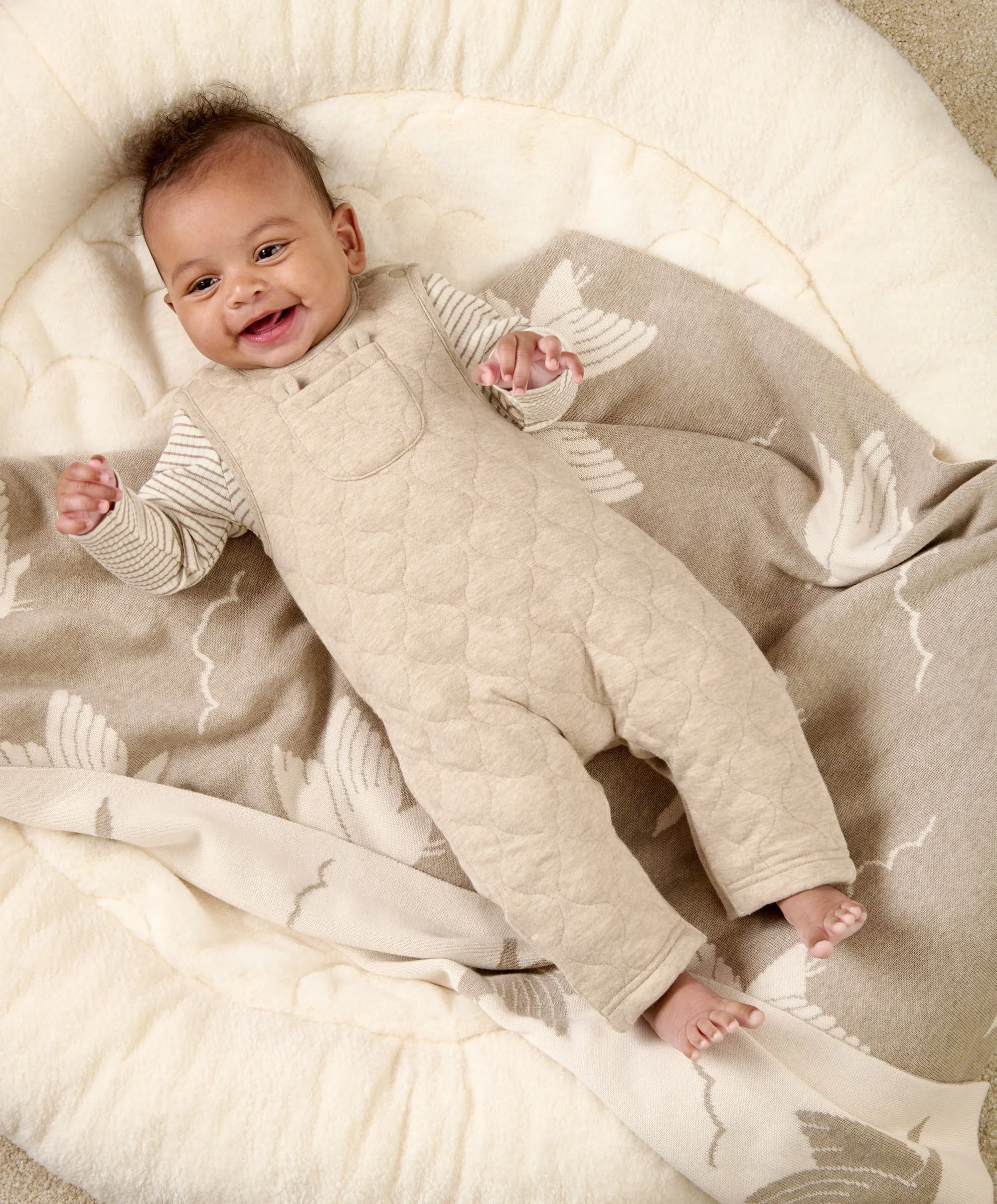 Quilted Dungarees & Bodysuit Set - Sand