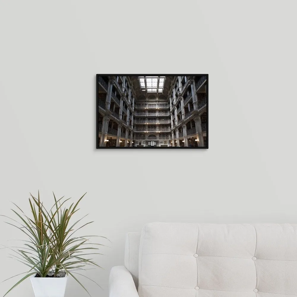 "Interiors of a library, Peabody Institute, Johns Hopkins University, Baltimor" Black Float Frame Canvas Art