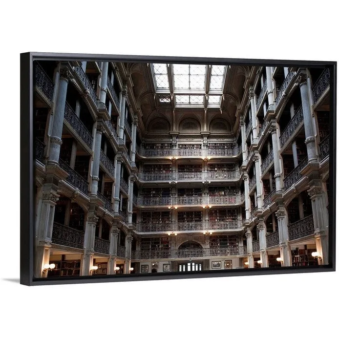 "Interiors of a library, Peabody Institute, Johns Hopkins University, Baltimor" Black Float Frame Canvas Art