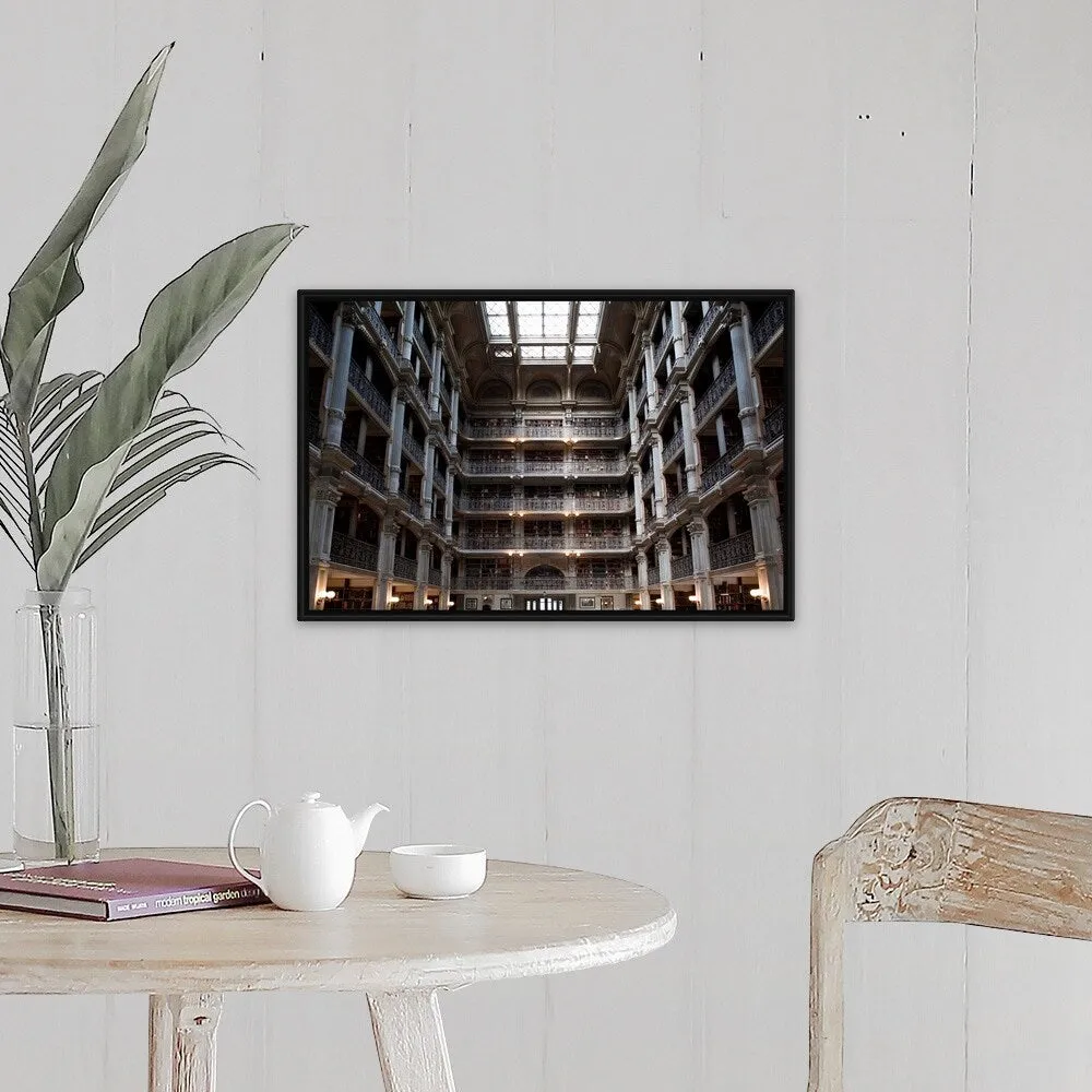 "Interiors of a library, Peabody Institute, Johns Hopkins University, Baltimor" Black Float Frame Canvas Art