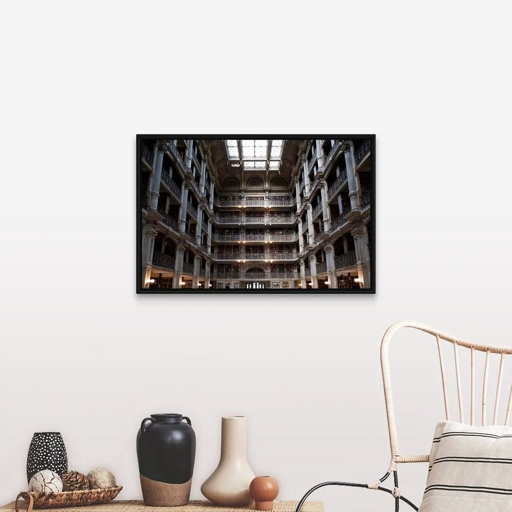 "Interiors of a library, Peabody Institute, Johns Hopkins University, Baltimor" Black Float Frame Canvas Art