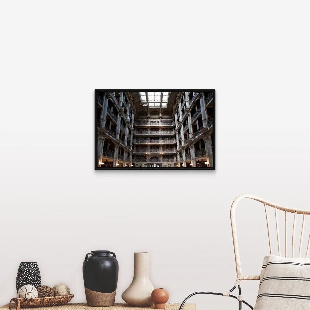 "Interiors of a library, Peabody Institute, Johns Hopkins University, Baltimor" Black Float Frame Canvas Art