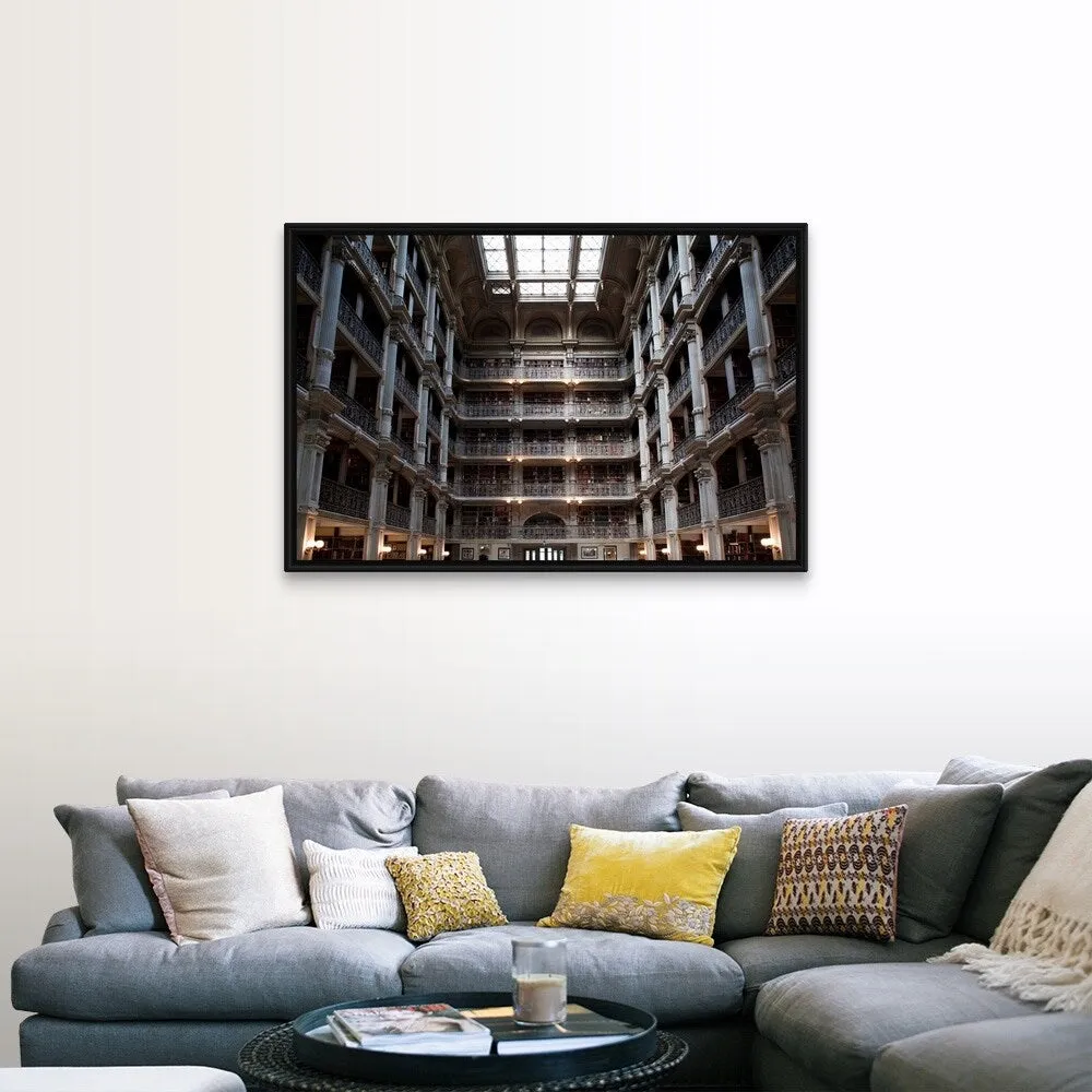 "Interiors of a library, Peabody Institute, Johns Hopkins University, Baltimor" Black Float Frame Canvas Art