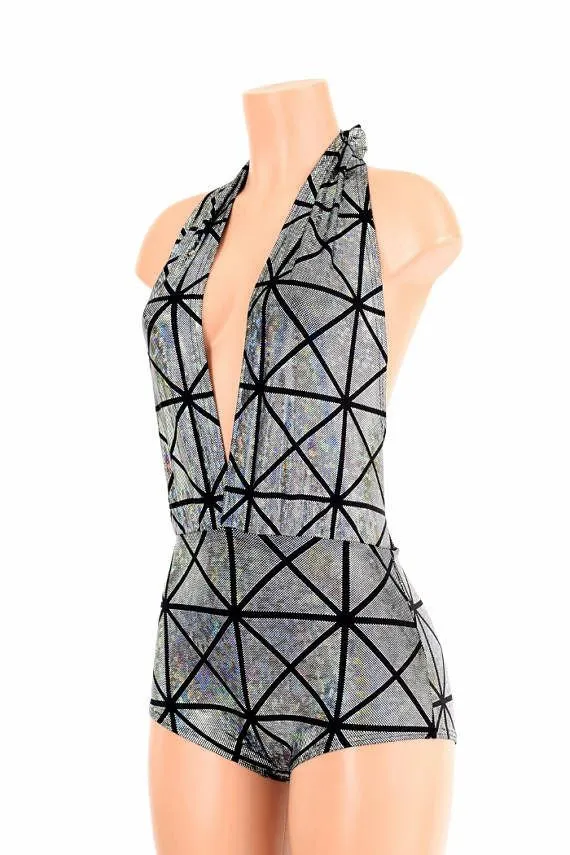 "Josie" Romper in Silver Cracked Tile