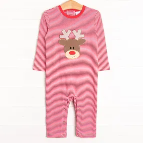 Ralphie the Reindeer Applique Romper, Red