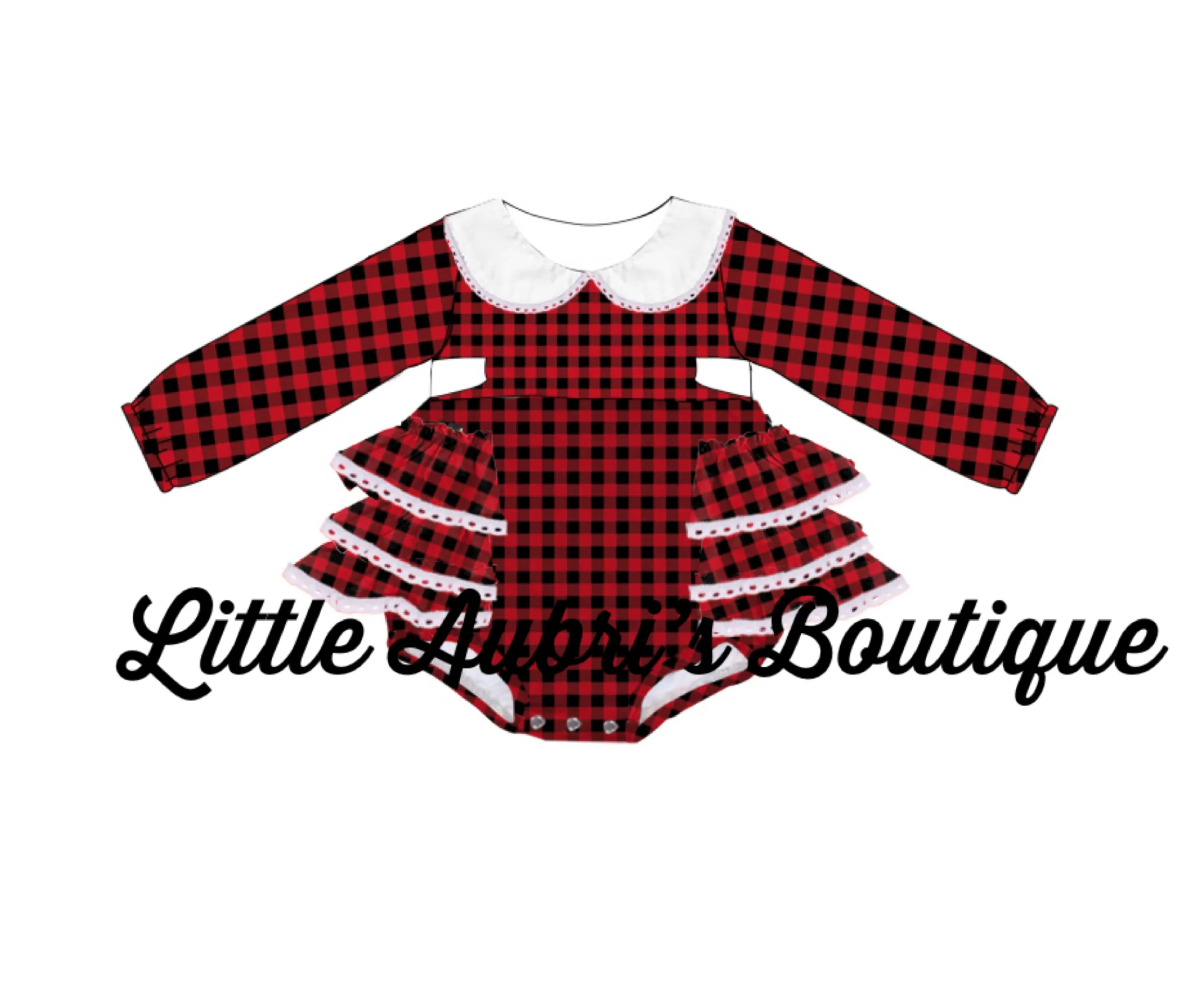 Red & Black Plaid Long Sleeve Ruffle Romper