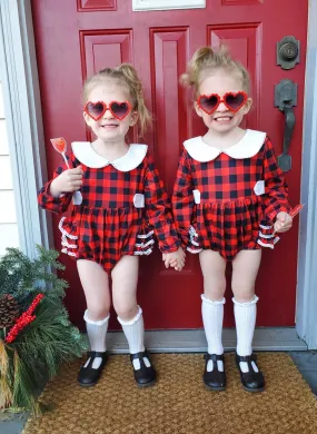 Red & Black Plaid Long Sleeve Ruffle Romper