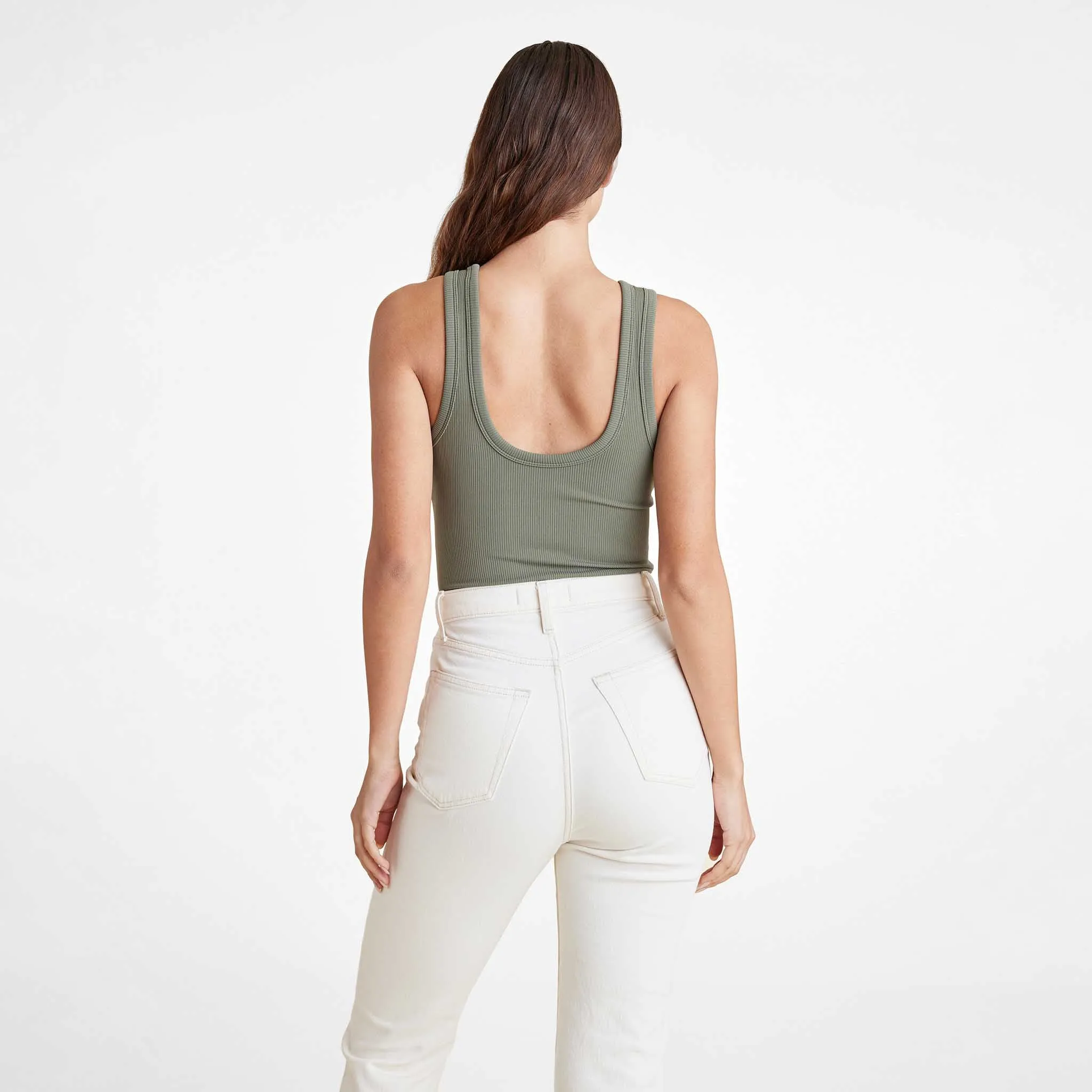 Ribbed Scoop Tank Bodysuit | Olive