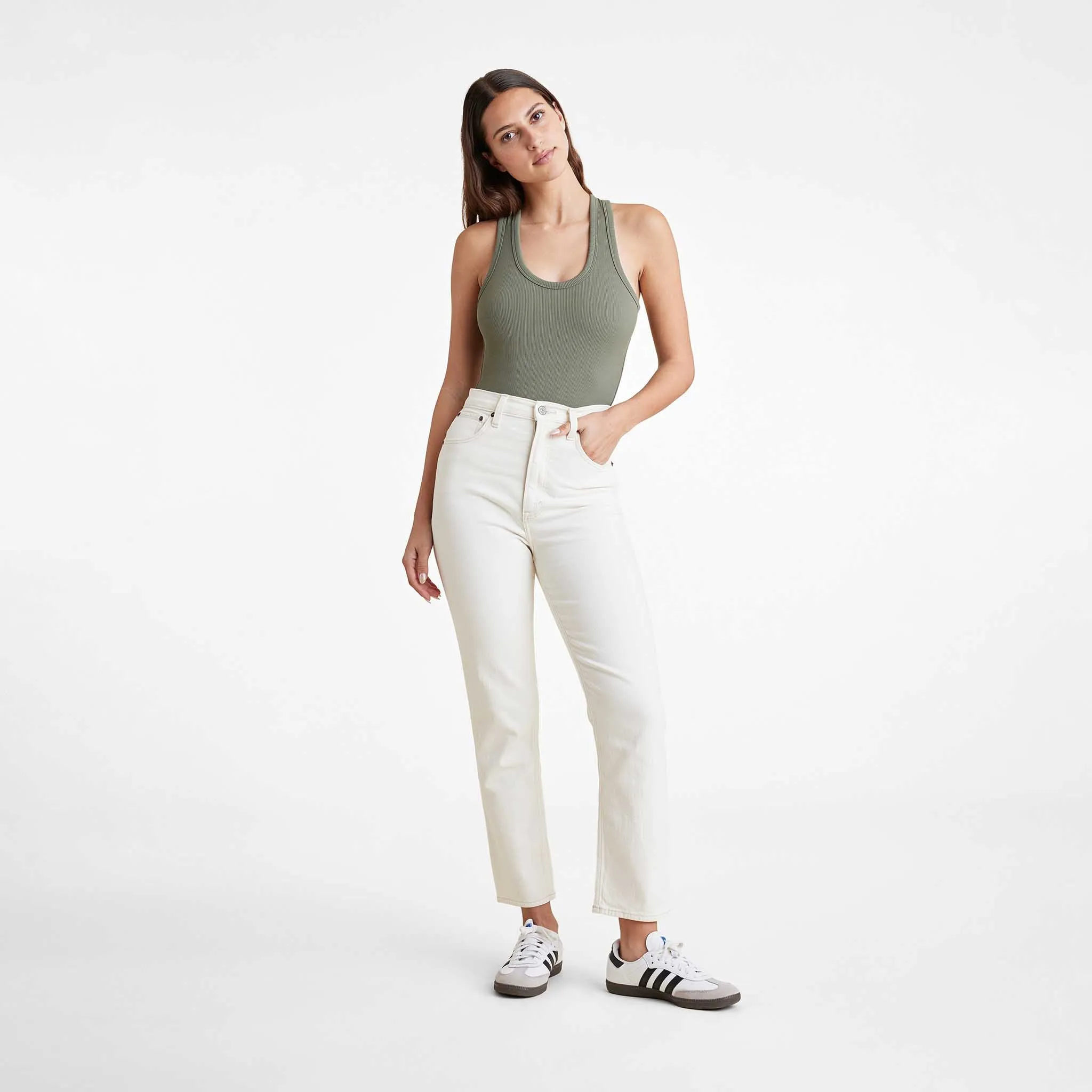 Ribbed Scoop Tank Bodysuit | Olive