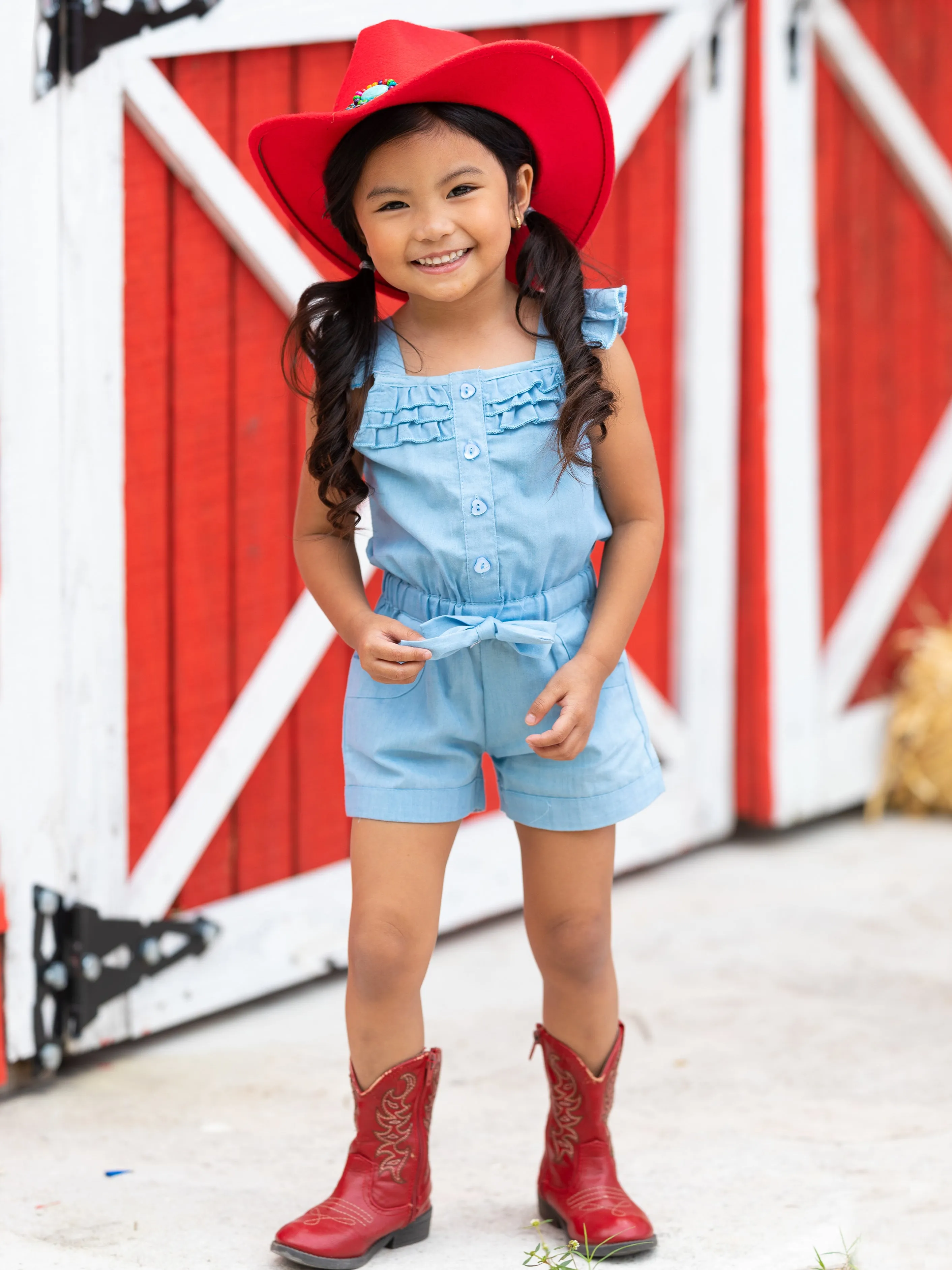 Round Up Ready Chambray Ruffle Romper