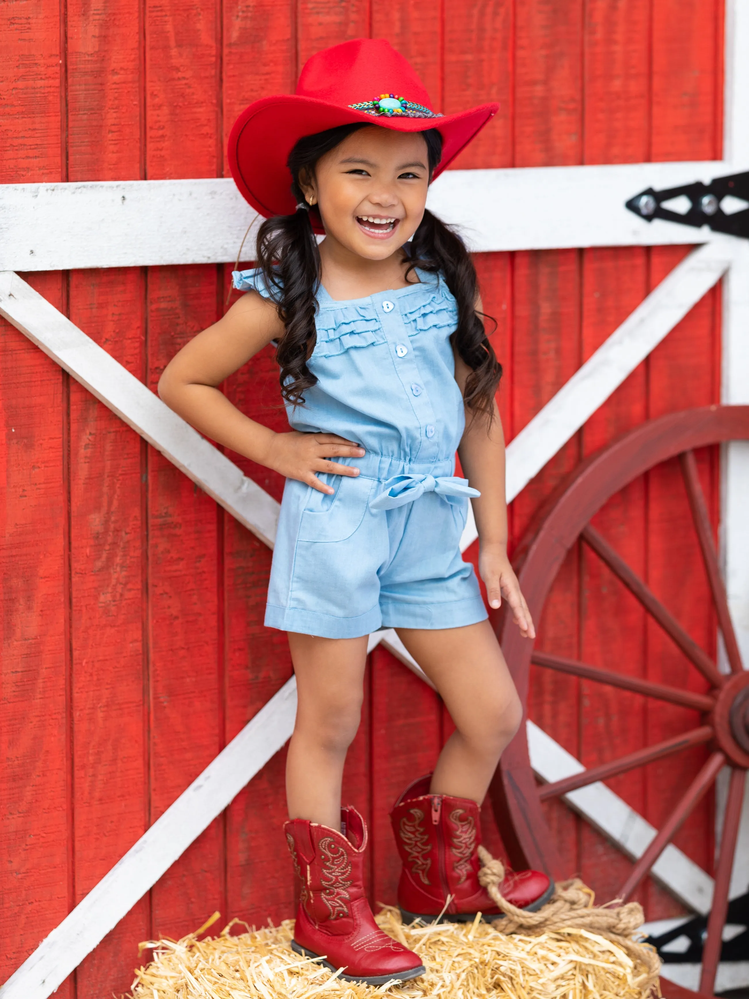 Round Up Ready Chambray Ruffle Romper