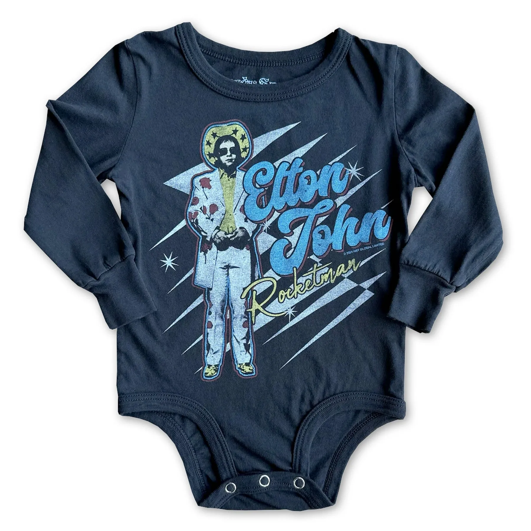 Rowdy Sprout Elton John Rocketman Long Sleeve Black Bodysuit