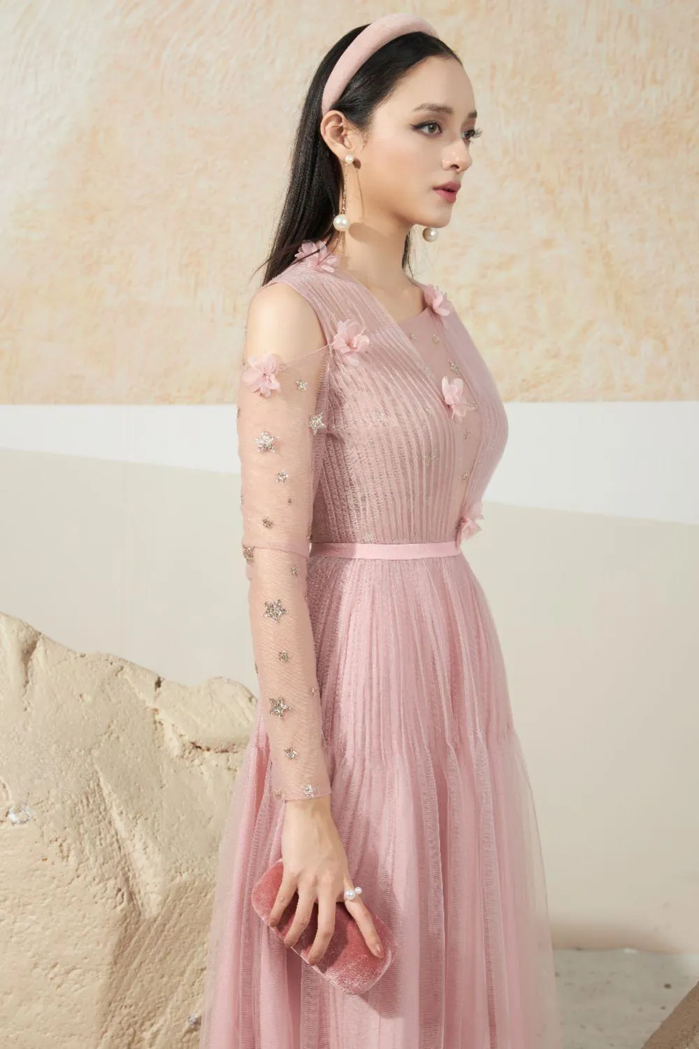 Schwim Gathered Long Sleeved Mesh Sheer Midi Dress