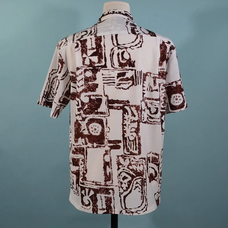 Sears Hawaiian Fashions, Vintage Hawaiian Aloha Tiki Shirt, Loop Collar Polyester M