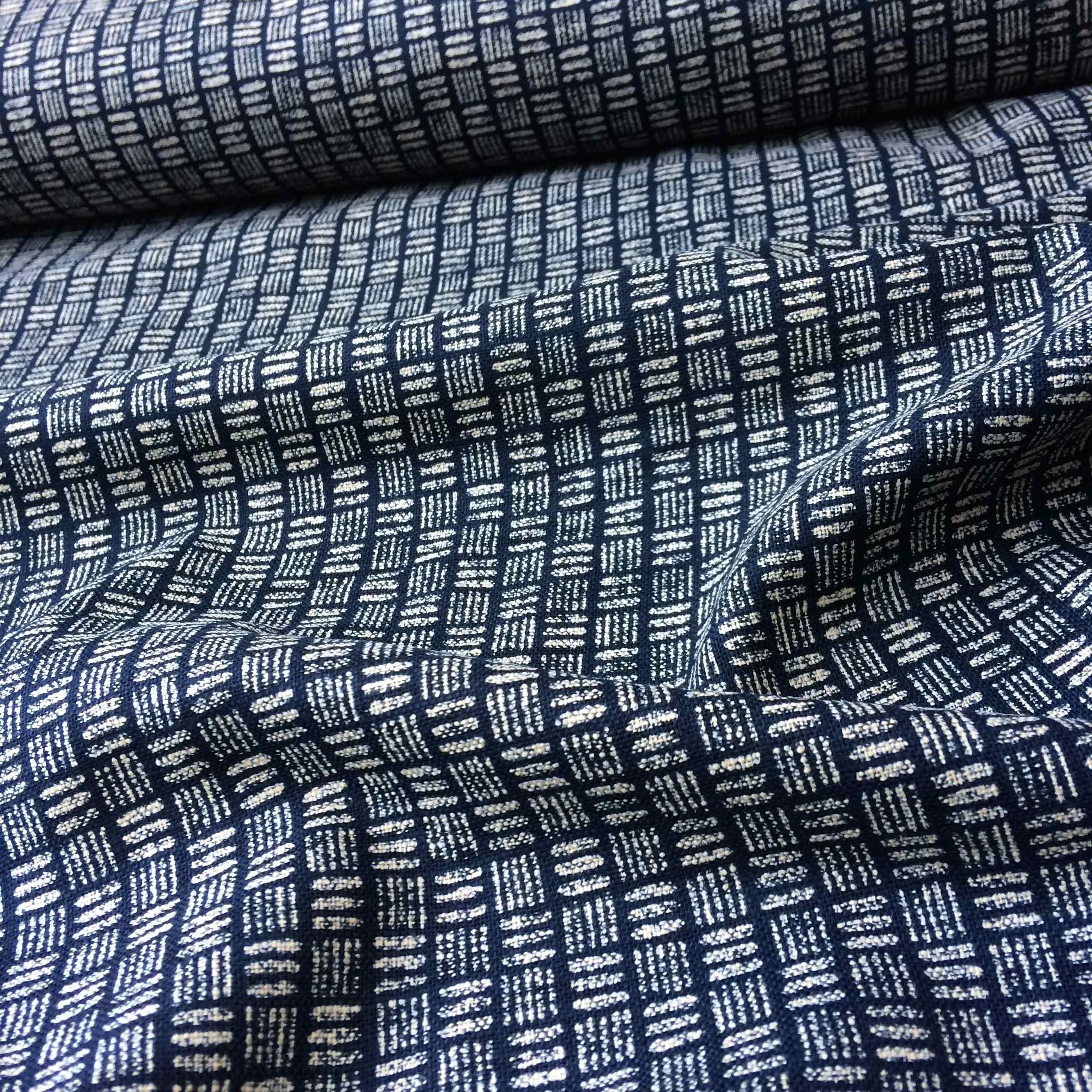 SEVENBERRY • Rustic Indigo Cotton Fabric • Geo Lines