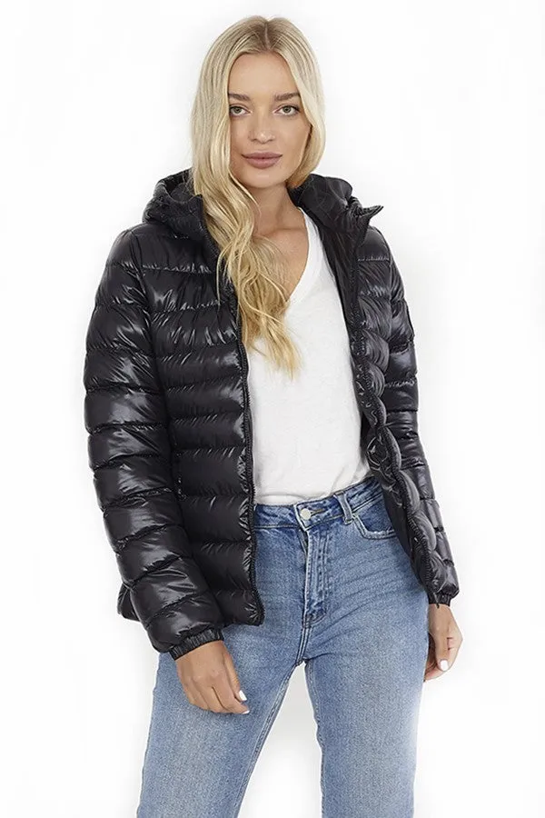 SHINE FINISH BLACK PADDED PUFFER JACKET