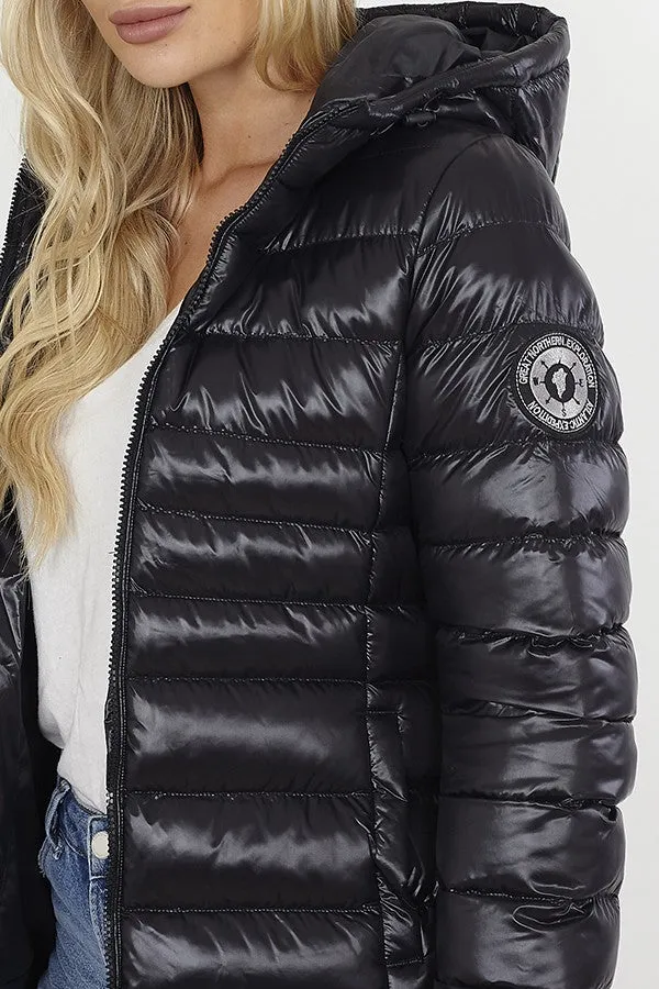 SHINE FINISH BLACK PADDED PUFFER JACKET